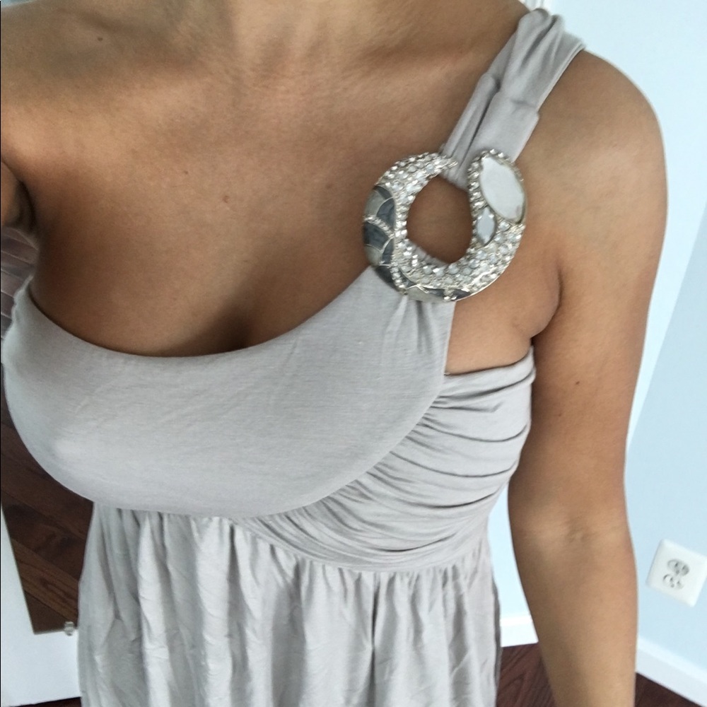 Grey, buckle detail, one shoulder dress